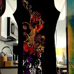 NWOT Eva Varro STUNNING black sleeveless dress with GRAPHIC ART…VERY COOL 😎